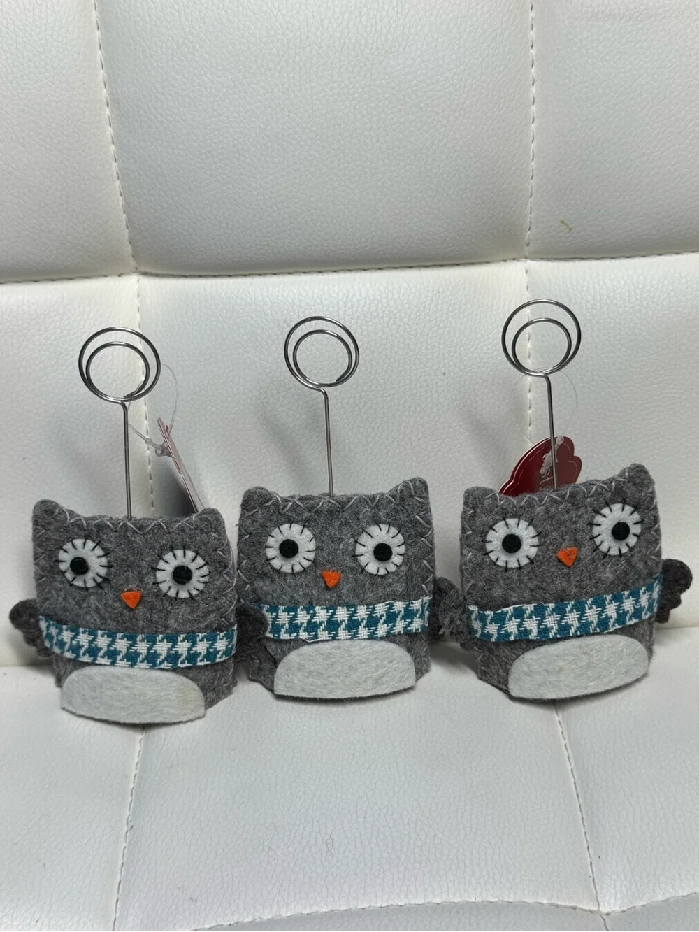 Set of 3 Felt Owl Note Card Photo Memo Holders with Scarf
